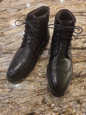 Flag Ltd Men's Black Leather Wingtip Lace-Up Dress Boots